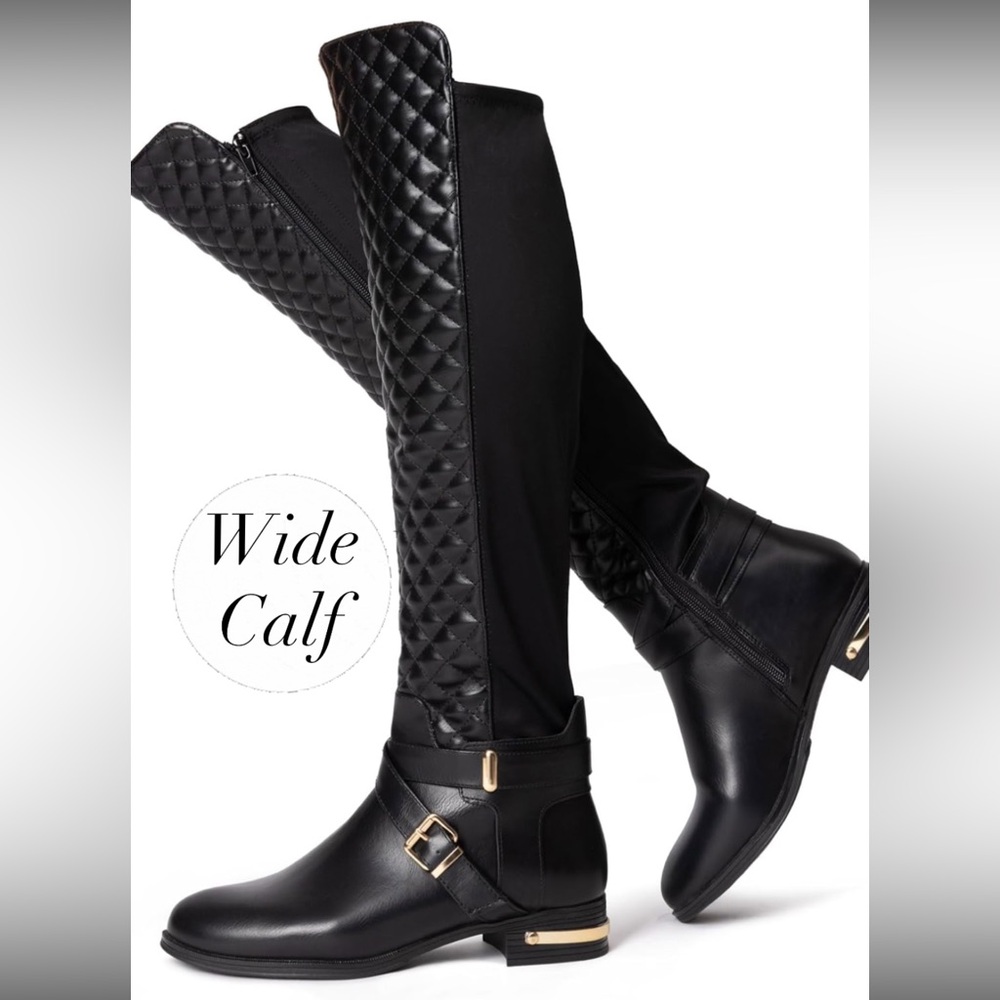 BNIB Shoedazzle Annabeth Black Over the Knee Boot WIDE CALF Size 9